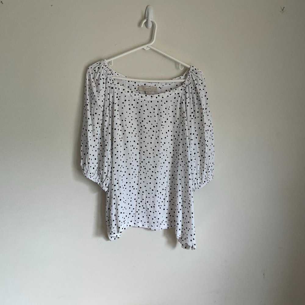 White Polka Dot Peasant Blouse - Women